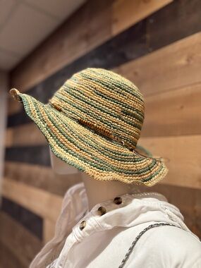 Woven Straw Sun Hat in Green and Tan